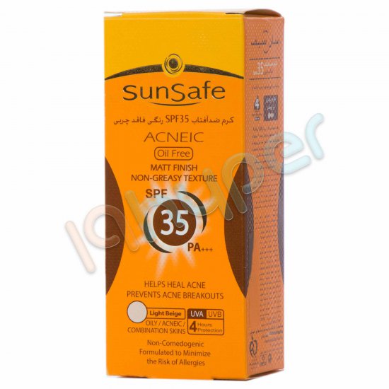 کرم ضد آفتاب رنگی فاقد چربی مناسب پوستهای چرب و آکنه ای با SPF 35 سان سیف 50 گرم