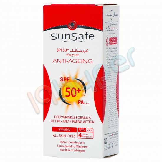 کرم ضد آفتاب و ضد چروک مناسب انواع پوستها با SPF 50 سان سیف 50 گرم