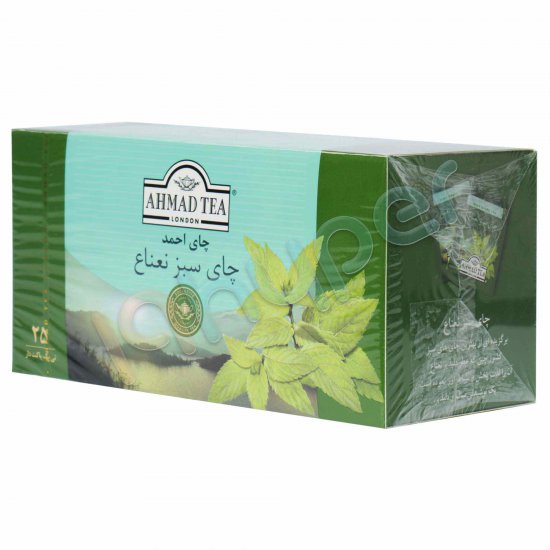 چای کیسه ای سبز پاکتدار با عطر و طعم نعنا احمد 25 عدد